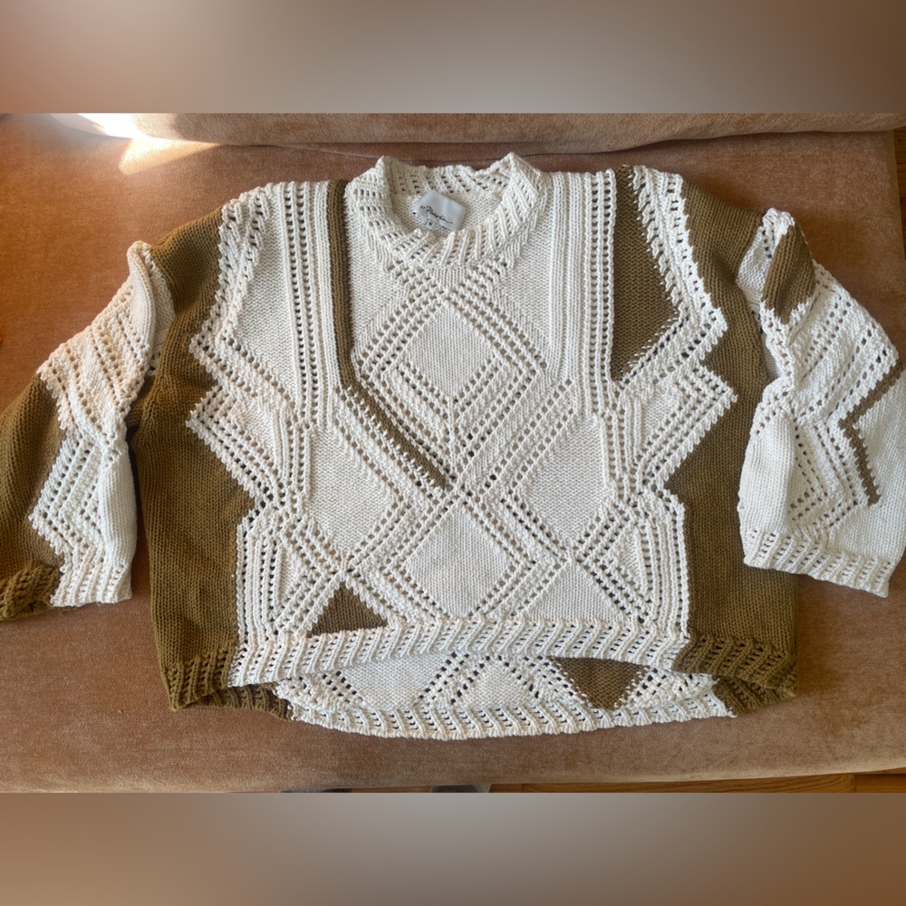 3.1 Phillip Lim White and coffee Geometric Sweater